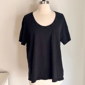 Aerie Black Overized Lounge Tee with Pocket Front, Rounded Scoop Neckline, XS